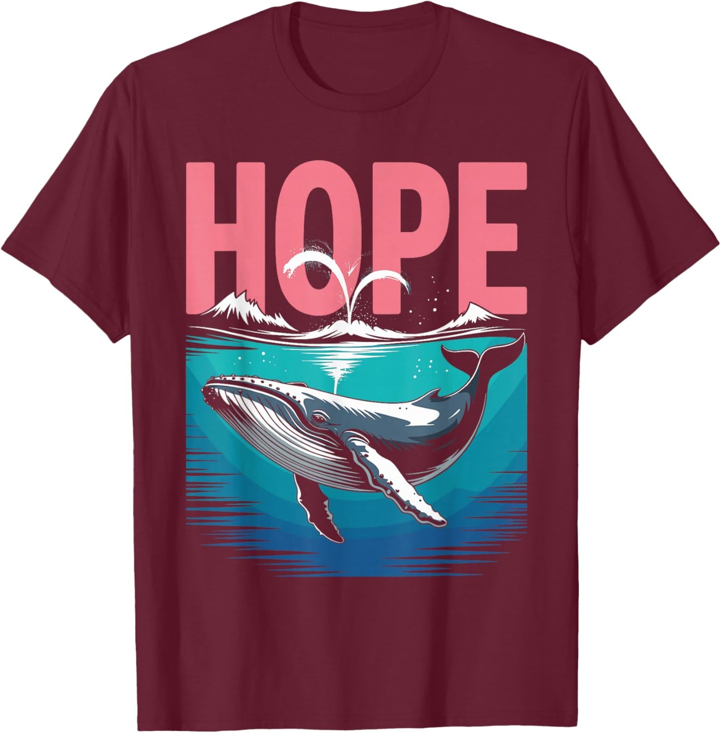 Buckelwal Hope Line Art Detailliertes Wal-Design T-Shirt - T-Shirt | Maroon