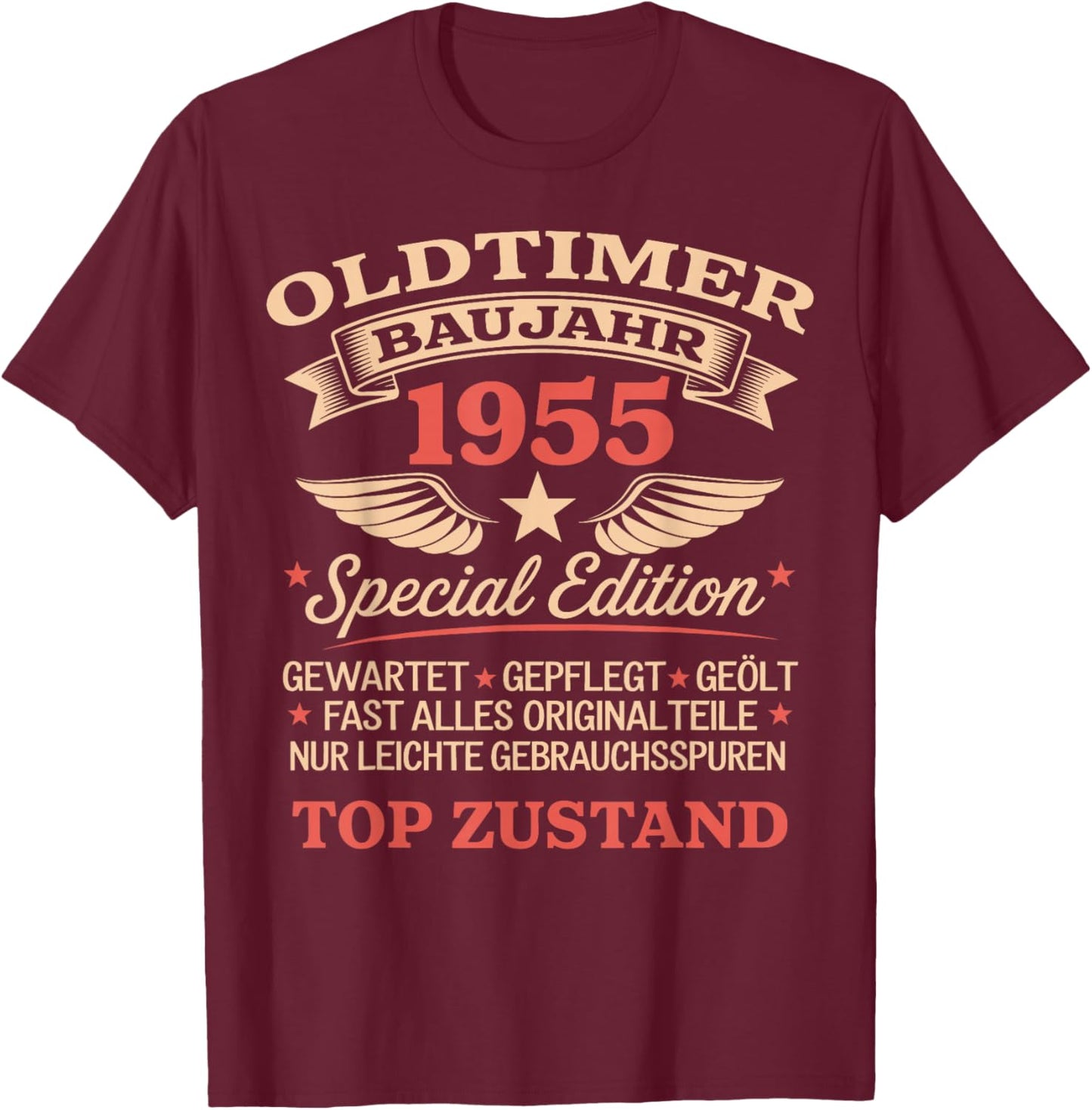 70th Birthday Man Woman 70 Years 1955 Decorative Funny Gift , black, S T-Shirt - T-Shirt | Maroon