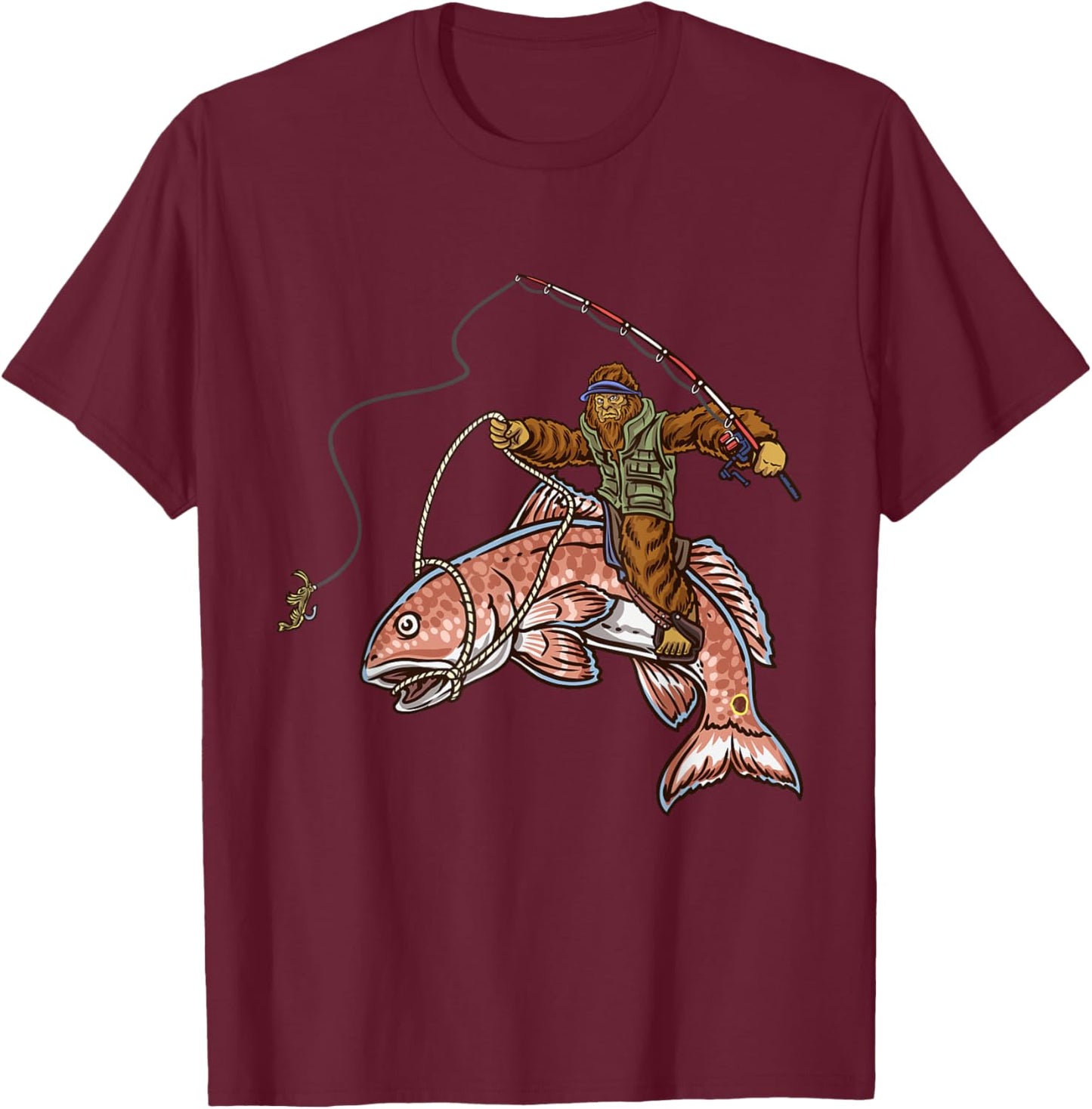 Redfish Fishing Hunting Bigfoot Fishermen T-Shirt - T-Shirt | Maroon