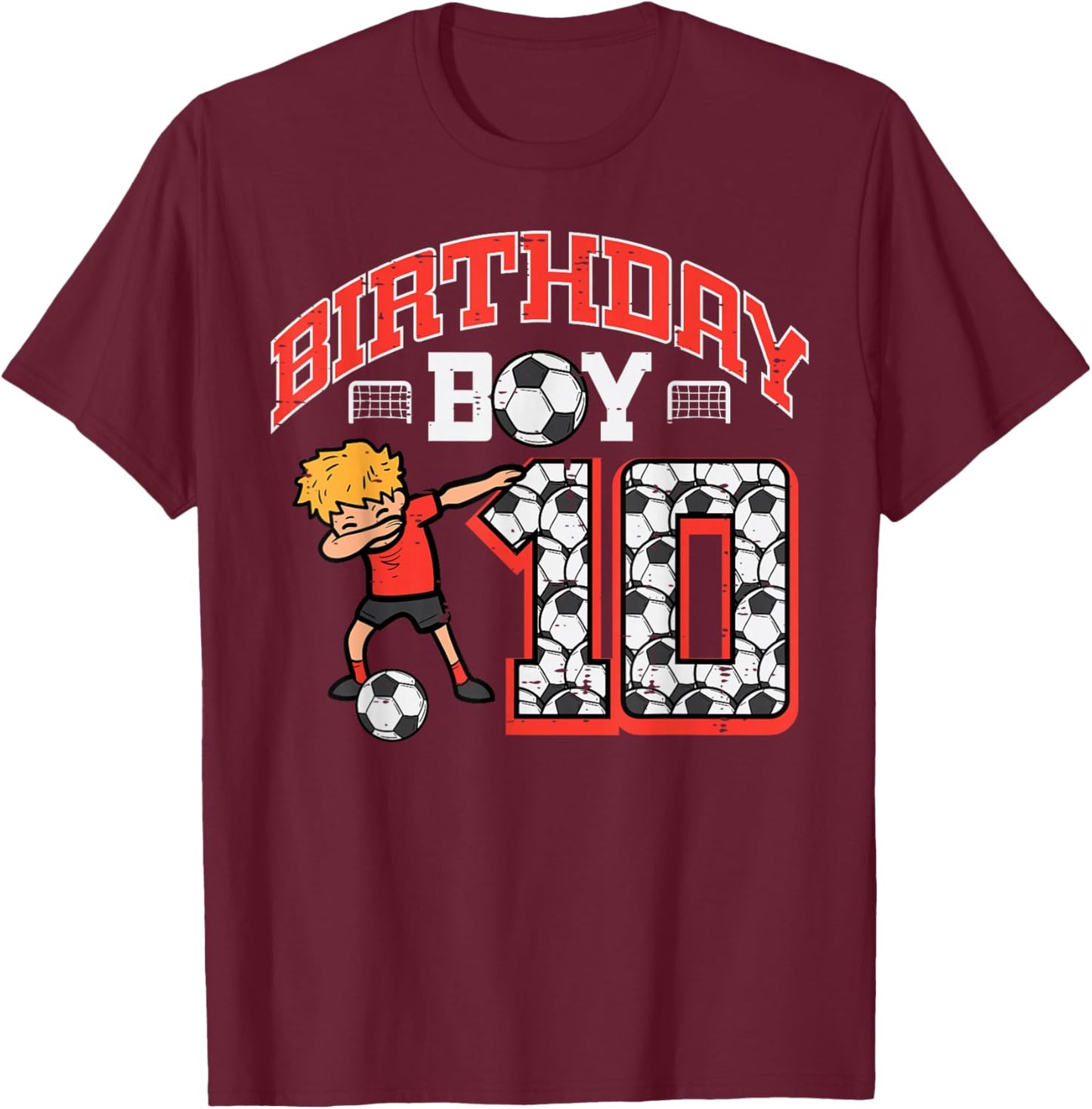 Birthday Boy 10 Soccer Dab 10th Birthday Party Football Boys T-Shirt - T-Shirt | Maroon