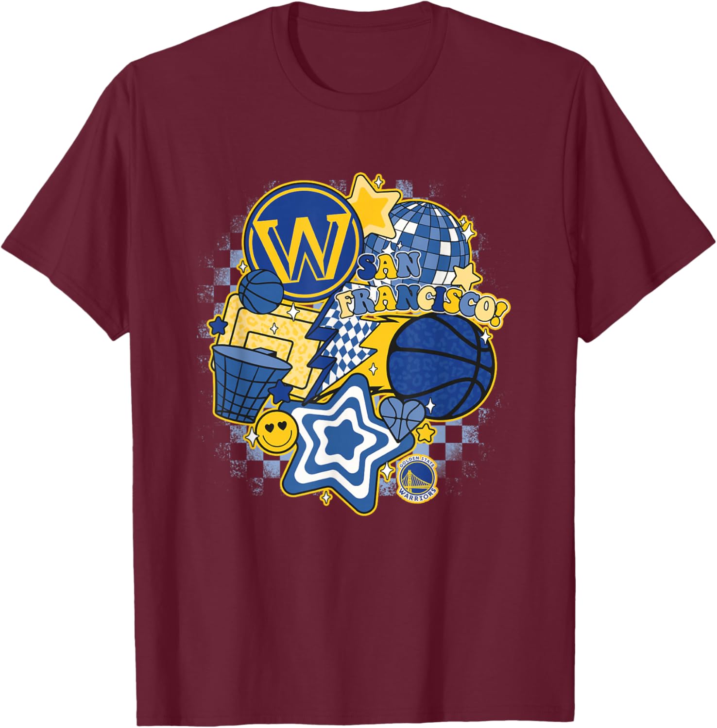 NBA Golden State Warriors Psychedelic Basketball Collage T-Shirt - T-Shirt | Maroon
