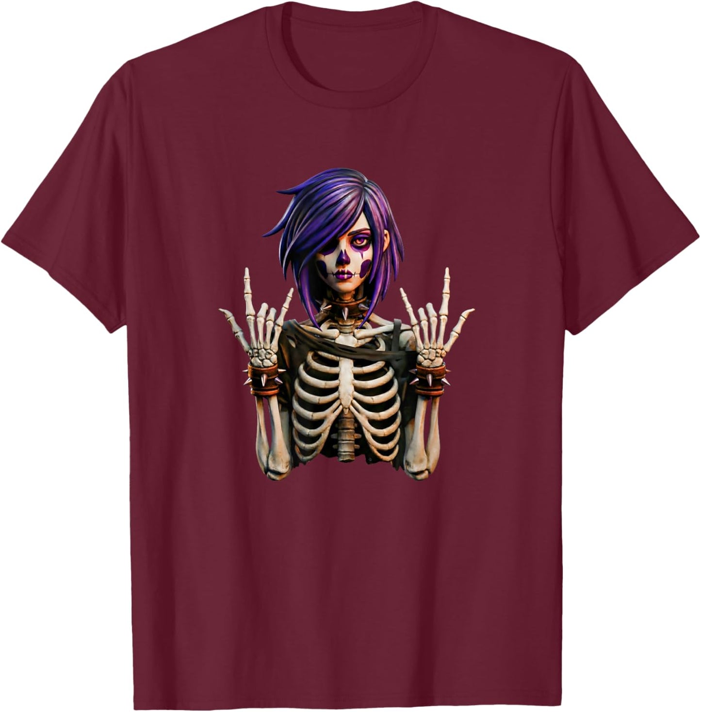 Goth Girl Emo Punk Skeleton T-Shirt - T-Shirt | Maroon