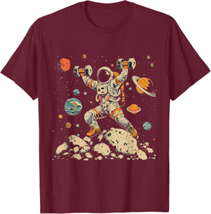 Funny Astronaut Space Weightlifting Fitness Gym Workout Men T-Shirt - T-Shirt | Maroon