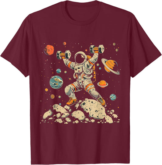 Funny Astronaut Space Weightlifting Fitness Gym Workout Men T-Shirt - T-Shirt | Maroon