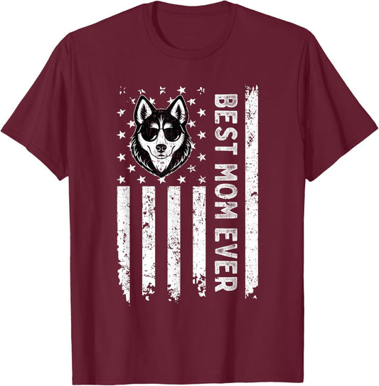 Best Siberian Husky Dog Mom Ever Mothers Day USA Flag Men Women Kids T-Shirt - T-Shirt | Maroon