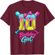 Kids 10th Birthday Girl Softball Ice Cream Drip Coquette Bow T-Shirt - T-Shirt | Maroon