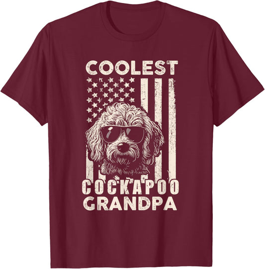 Coolest Cockapoo Grandpa Vintage American Flag Funny Dog Dad Men Women Kids T-Shirt - T-Shirt | Maroon