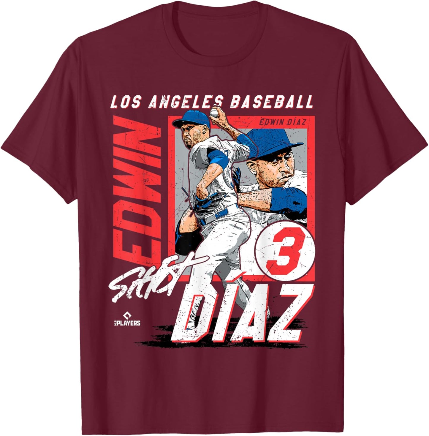 Edwin Diaz | Los Angeles D Baseball Players | MLBEDD203M T-Shirt - T-Shirt | Maroon