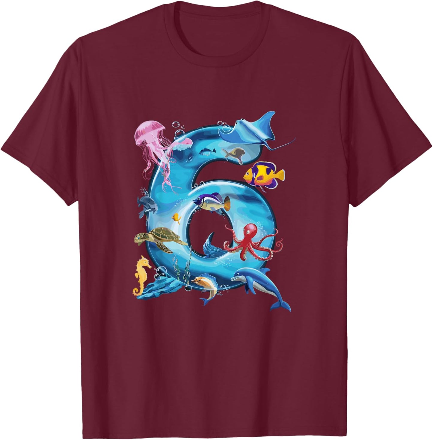 Sea Ocean Number 6rd Birthday Boys and Girls T-Shirt - T-Shirt | Maroon
