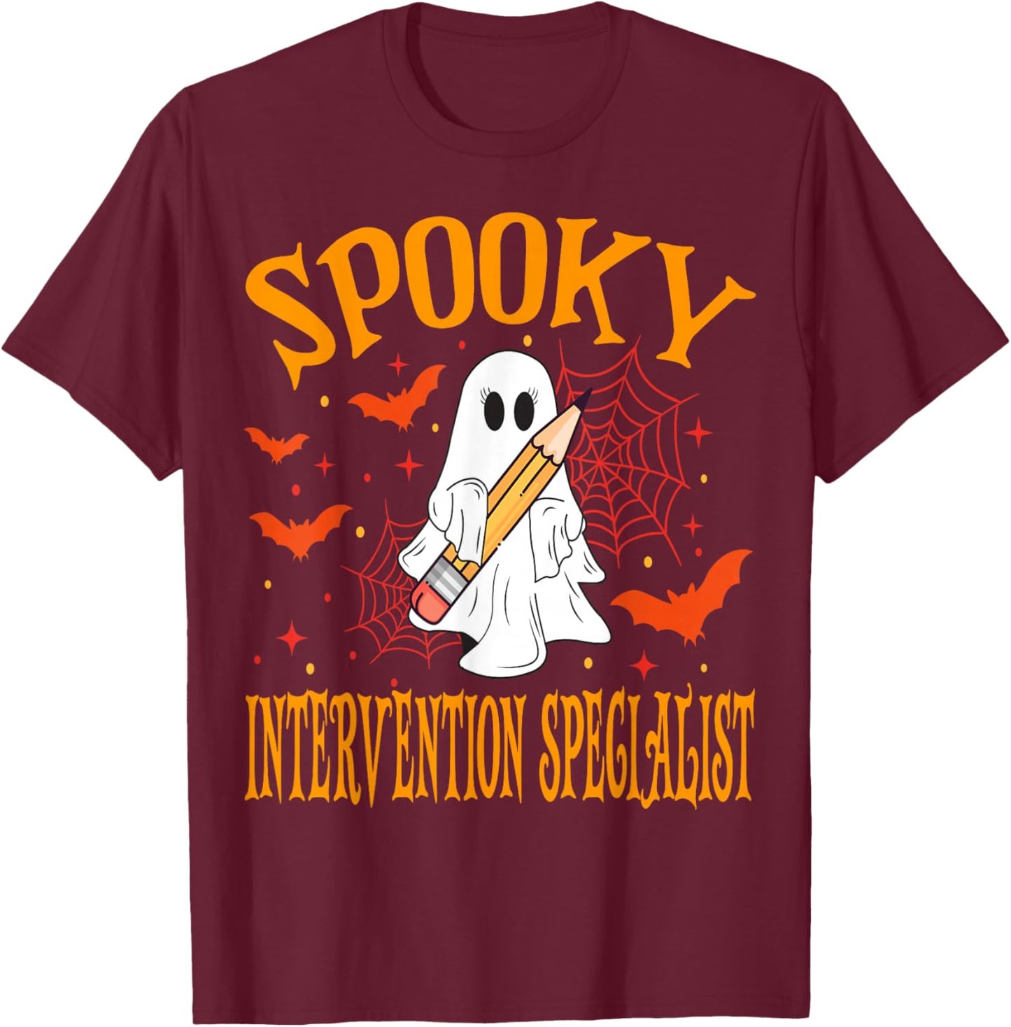 Spooky Intervention Specialist Halloween School T-Shirt - T-Shirt | Maroon