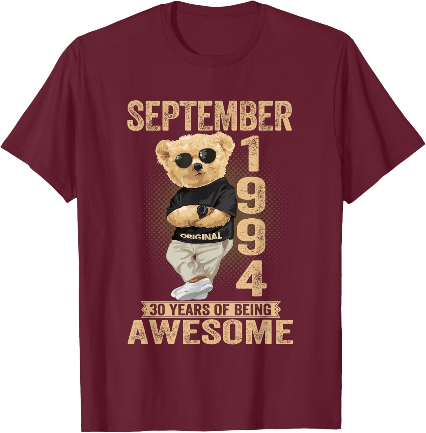 September 31th Birthday Men Women 1994 Awesome Teddy Bear T-Shirt - T-Shirt | Maroon