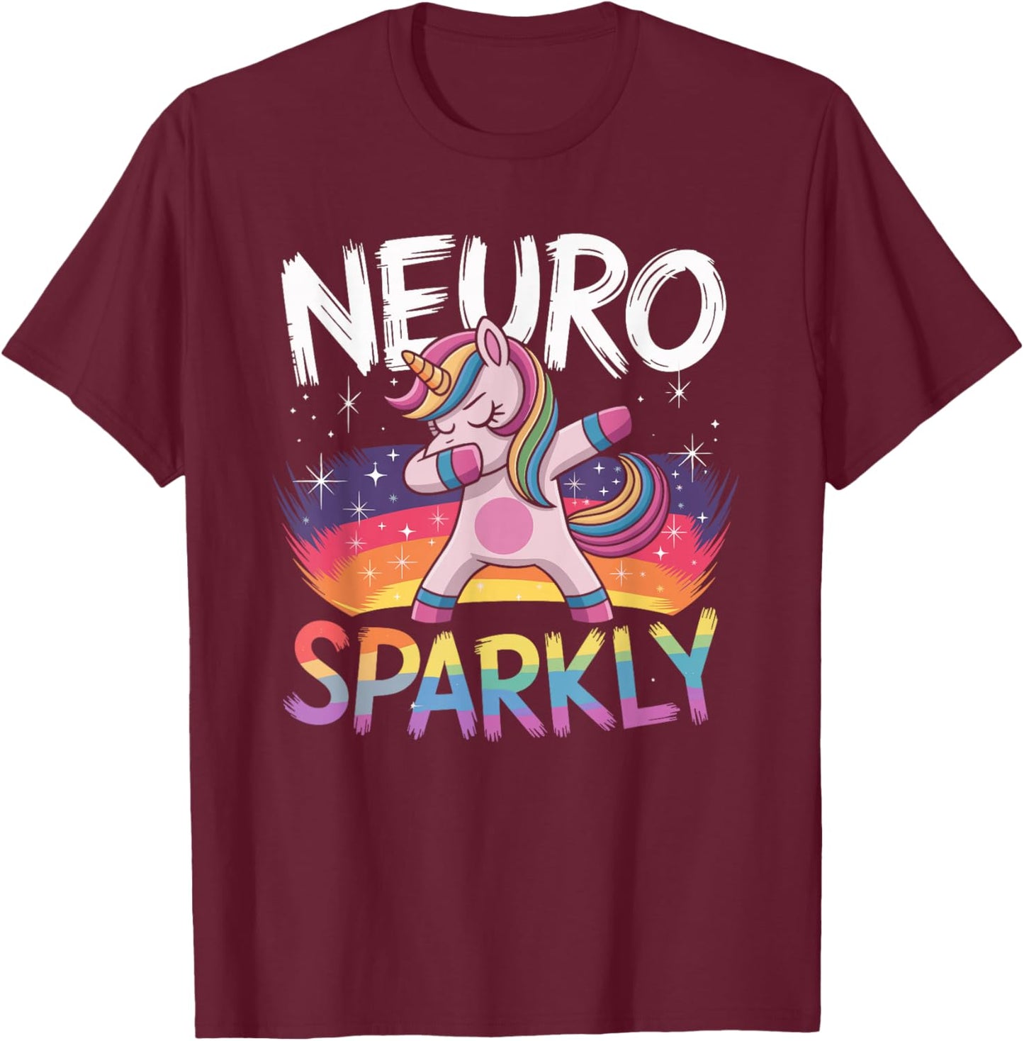 Neurodivergent Neurosparkly Neurodivergence Unicorn ADHD T-Shirt - T-Shirt | Maroon