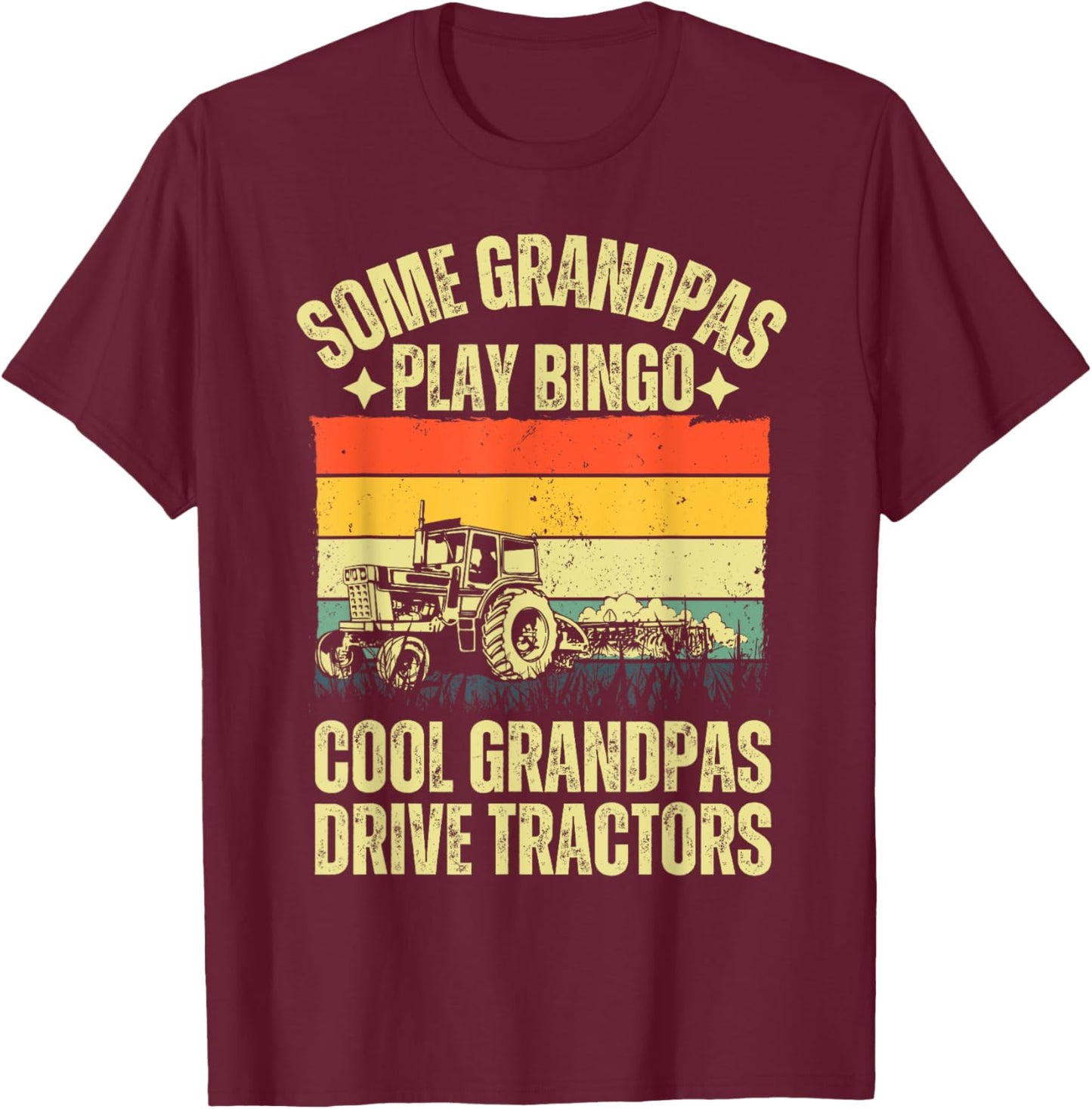 Tractor Art For Grandpa Men Farming Farmer Farm Tractor T-Shirt - T-Shirt | Maroon