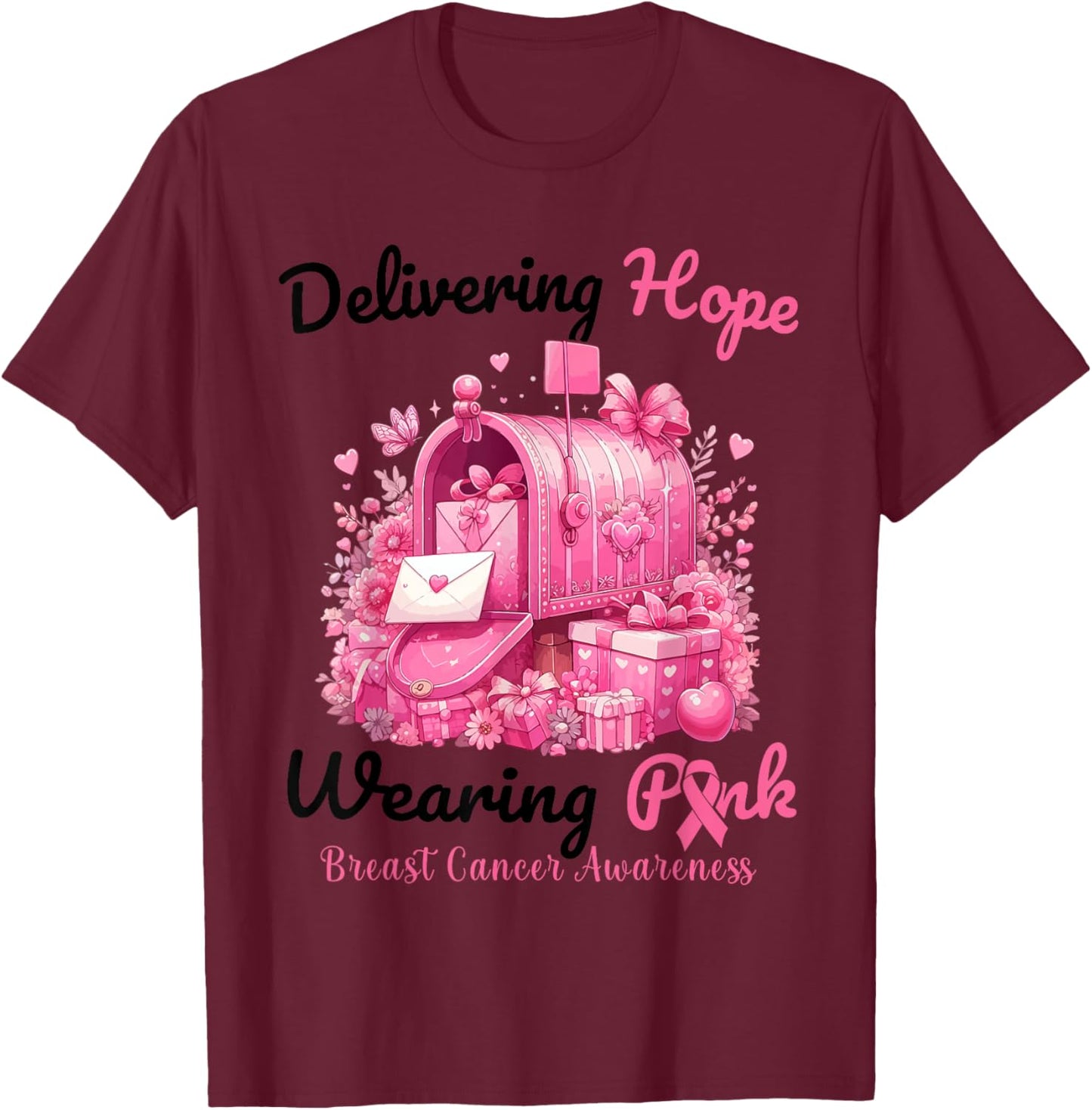 Postal Carrier Breast Cancer Awareness October We Wear Pink T-Shirt - T-Shirt | Maroon