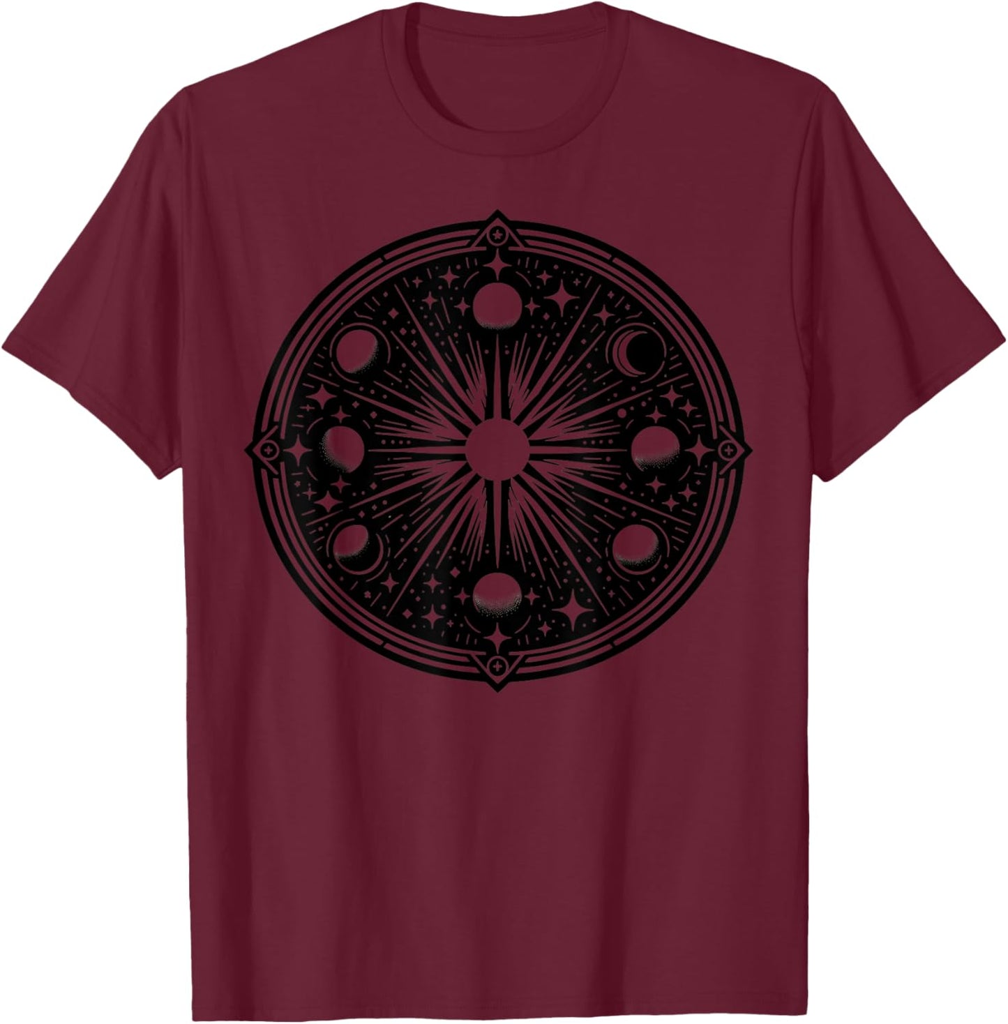 Celestial Moon Phases Design Cosmic Lunar Vibes T-Shirt - T-Shirt | Maroon