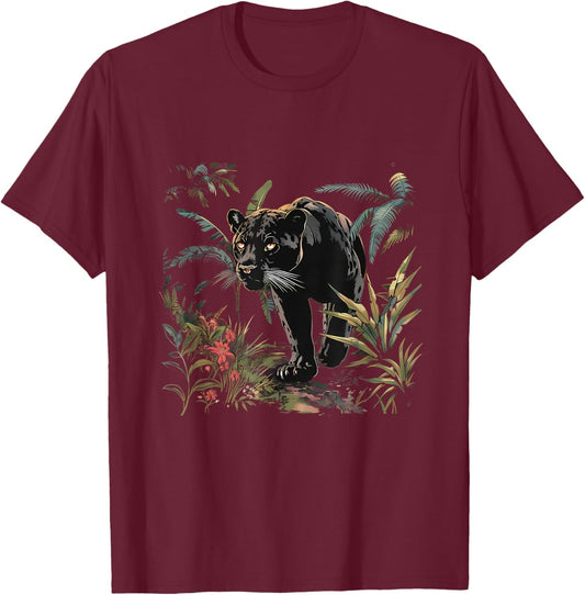 Panther Wildlife Nature Jungle Animal Art Panther Lover T-Shirt - T-Shirt | Maroon