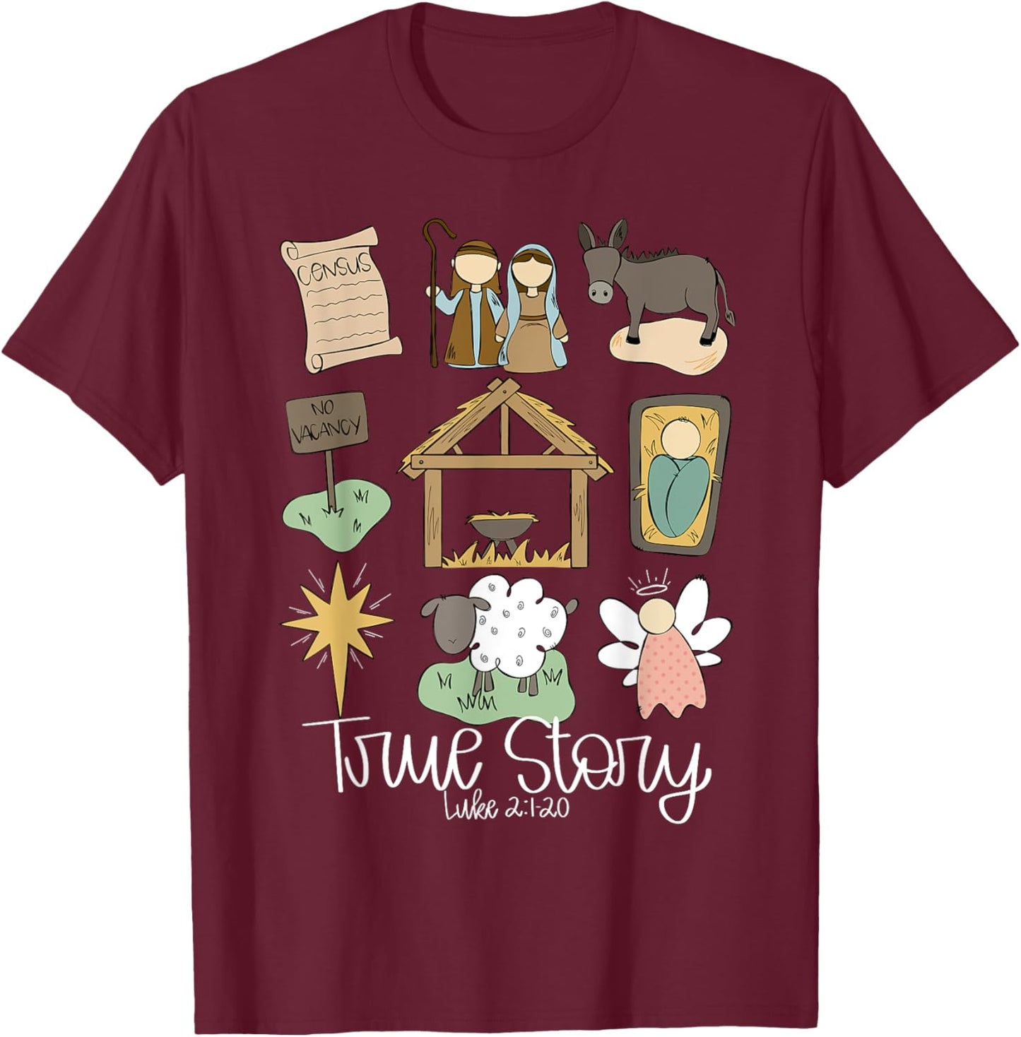 True Story Jesus Christian Merry Christmas Pajamas Holiday T-Shirt - T-Shirt | Maroon