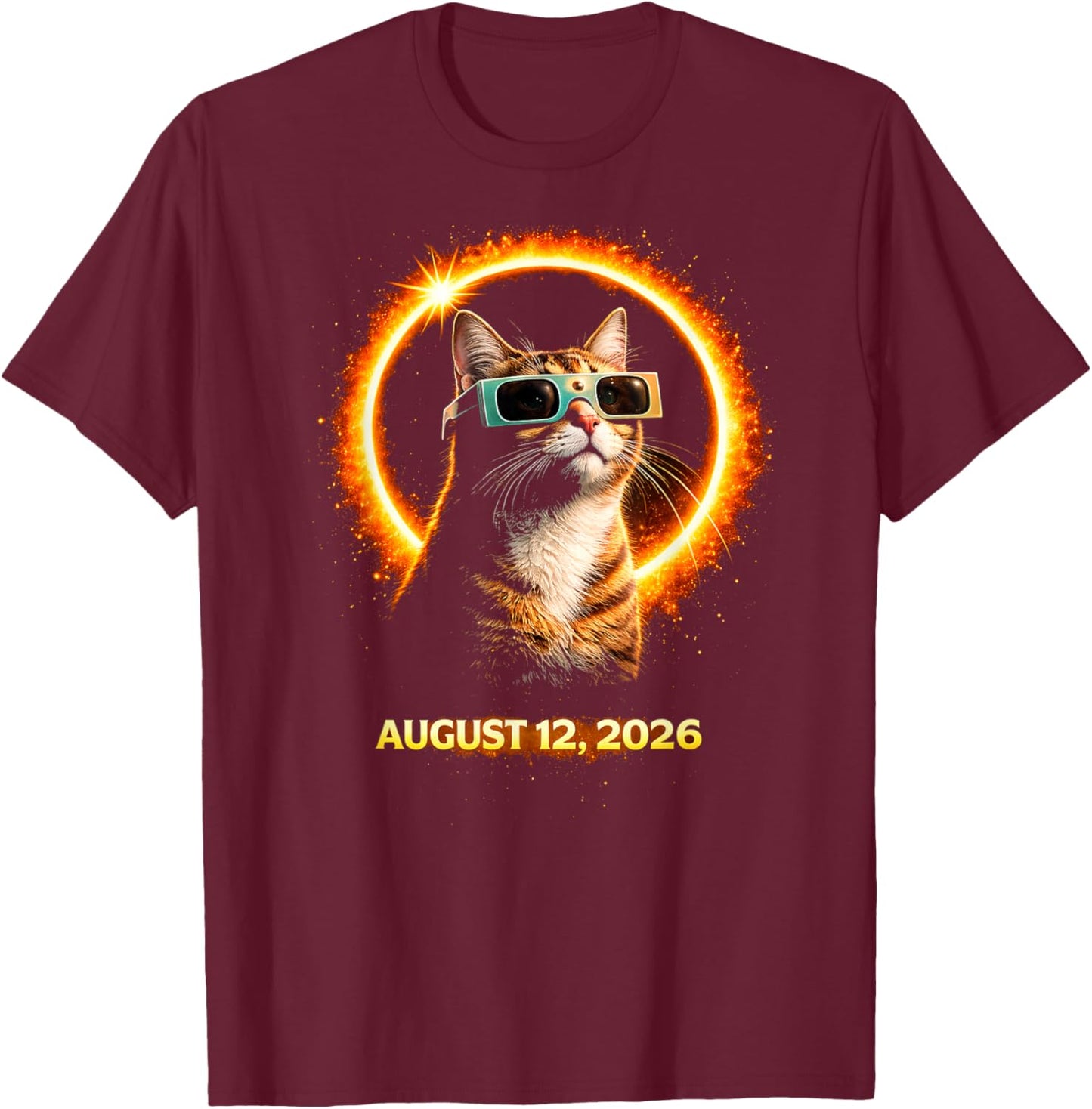 Sonnenfinsternis Katze 12. August 2026 Design T-Shirt - T-Shirt | Maroon