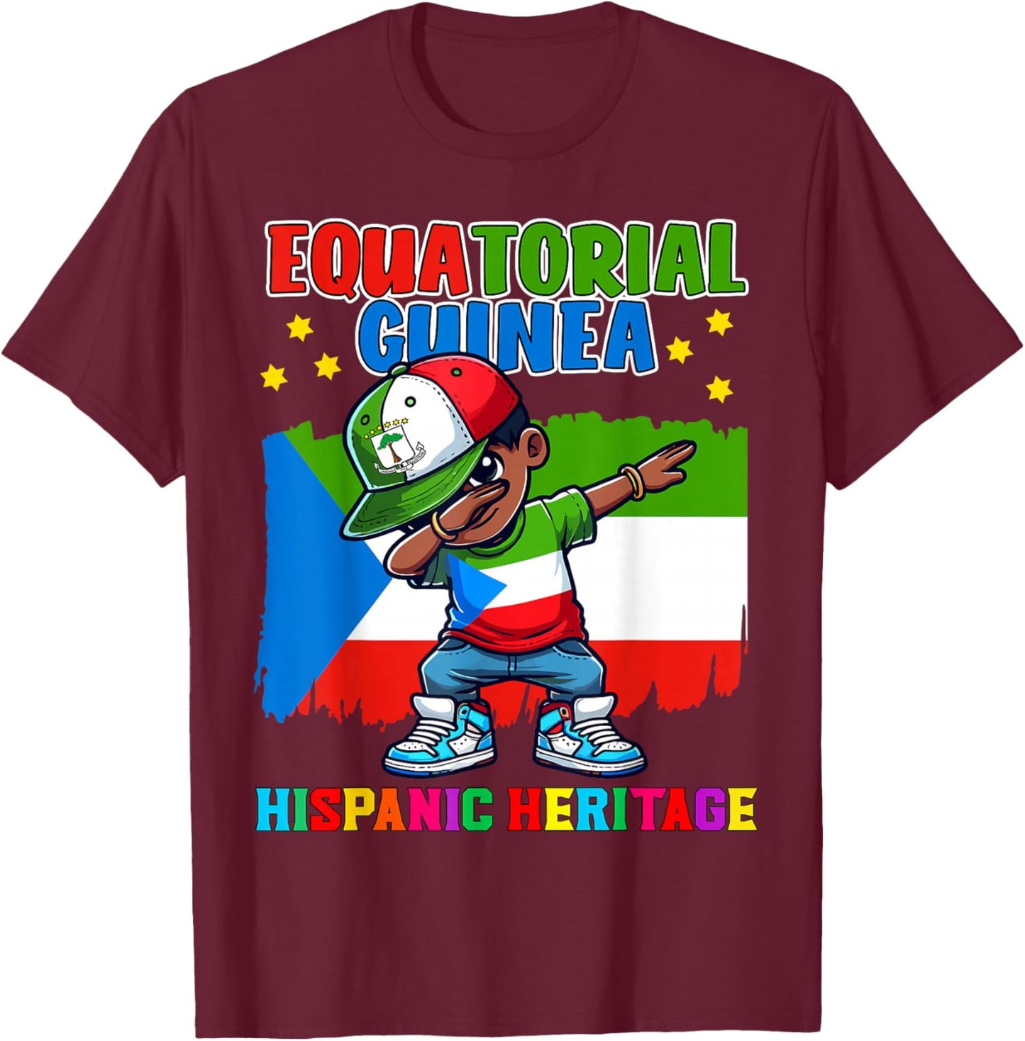 Equatorial Guinea Dabbing Kid Hispanic Heritage Celebration T-Shirt - T-Shirt | Maroon