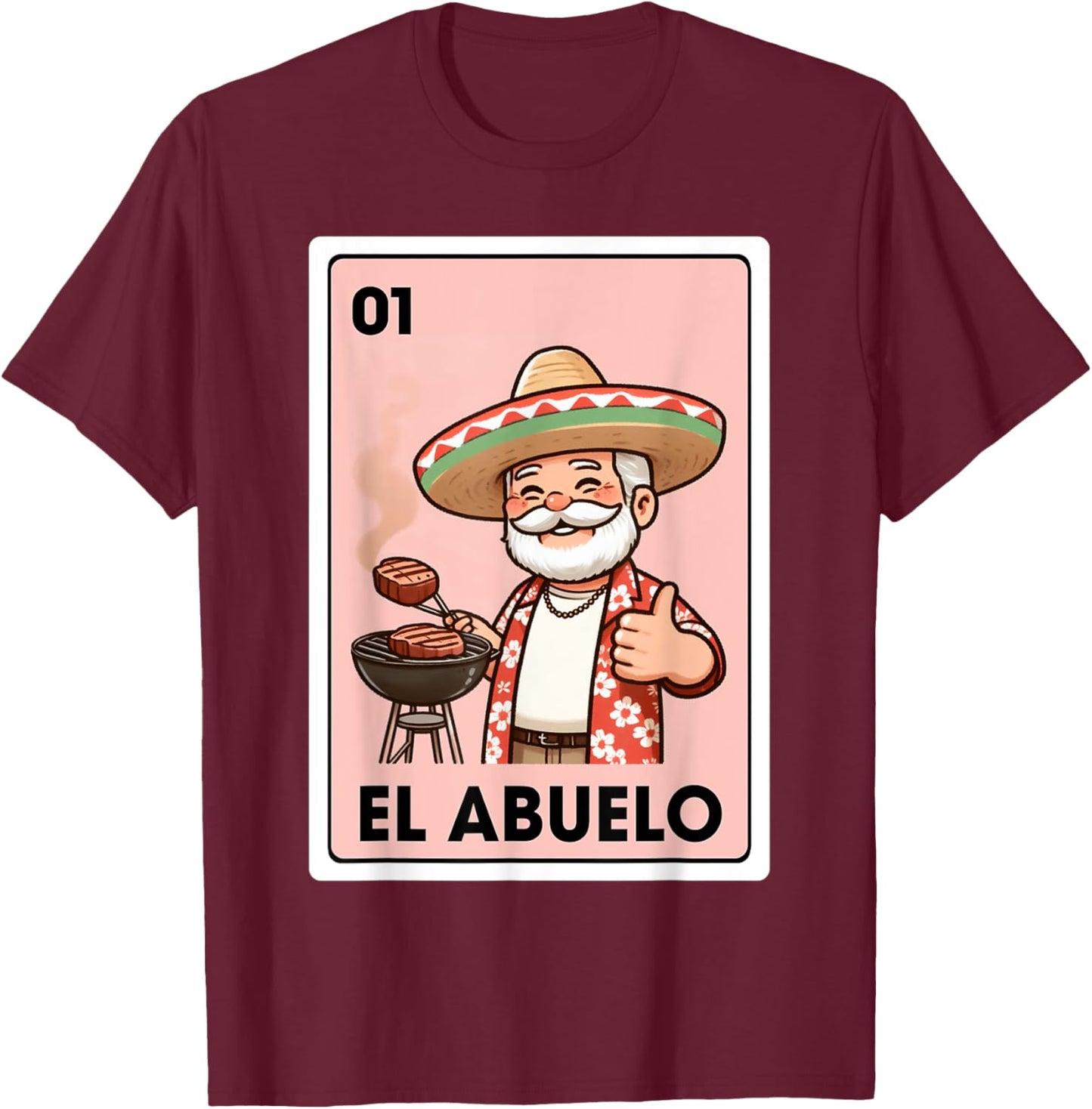 El Abuelo Grilling Grandpa Mexican Bingo Card T-Shirt - T-Shirt | Maroon