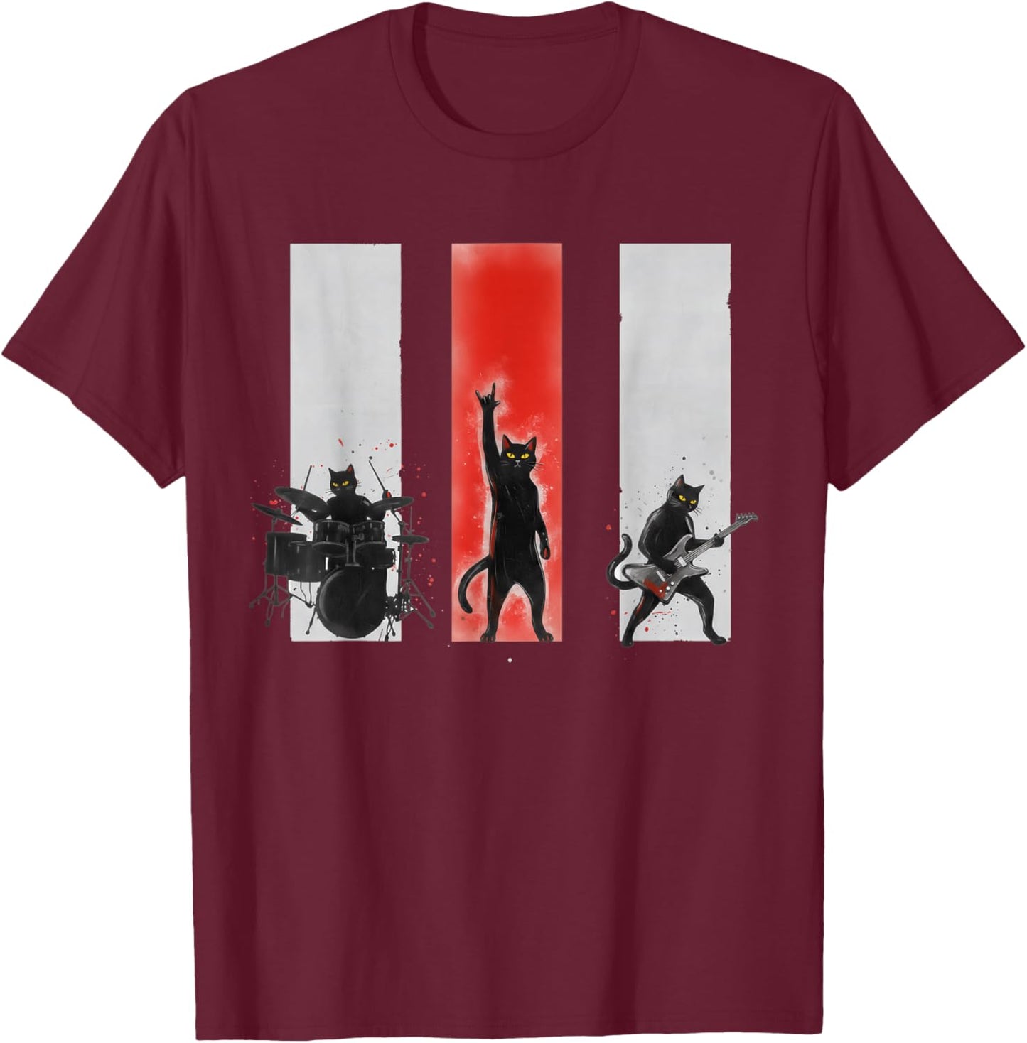 Punk Rock Band Funny Cats Rock and Roll Music Lover Humor T-Shirt - T-Shirt | Maroon