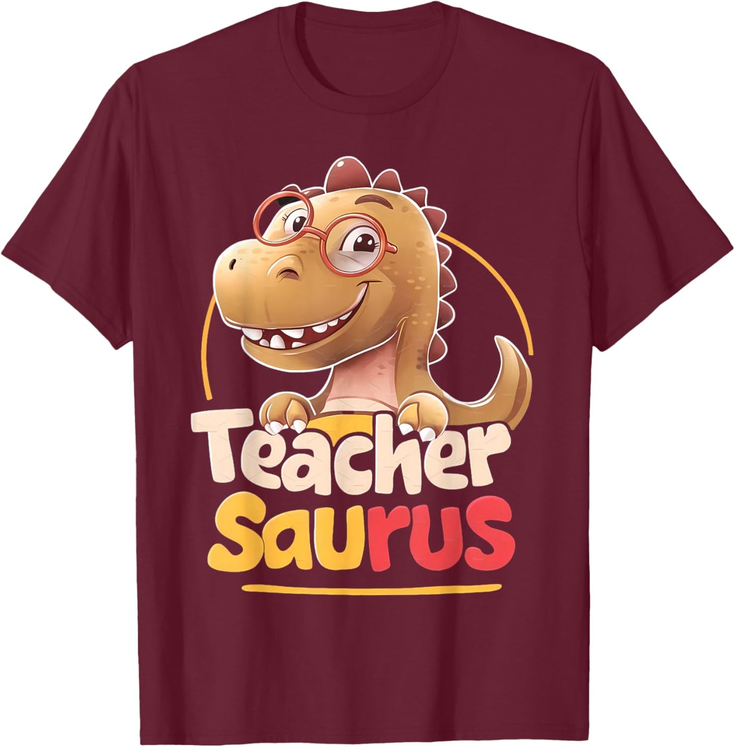 Teacher Saurus Dinosaur Back to School T-Shirt - T-Shirt | Maroon