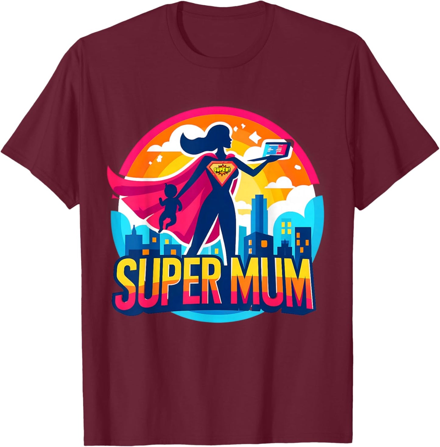Mutter Super Mom Damen Herzen Geburtstagsgeschenke T-Shirt - T-Shirt | Maroon