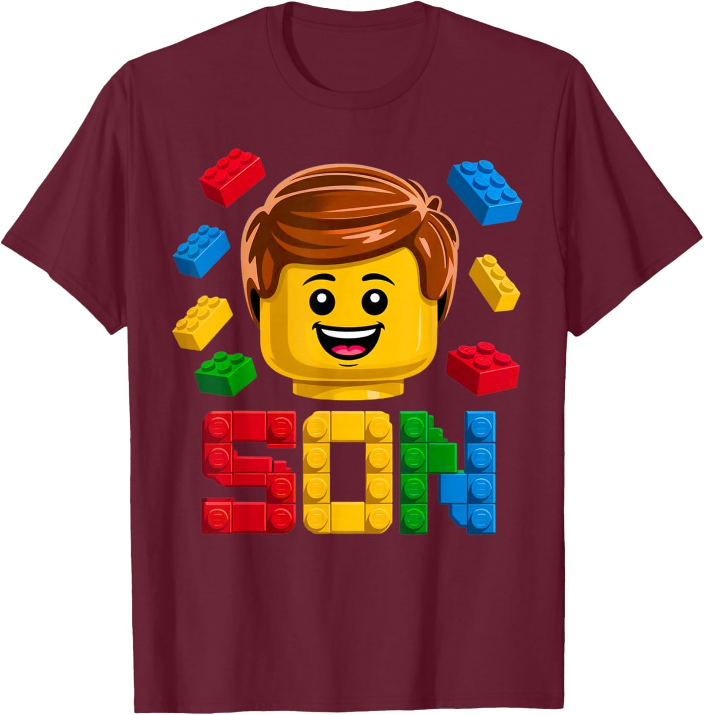 Family Son Master Builder Building Brick Blocks Boy Kids T-Shirt - T-Shirt | Maroon