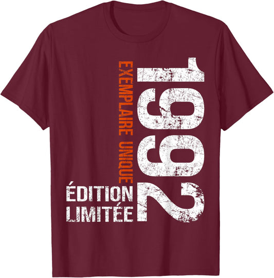 Vintage 1992 Gift 34 Years Man Birthday Humour T-Shirt - T-Shirt | Maroon