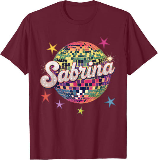 Girl Retro Sabrina First Name Personalized Heart T-Shirt - T-Shirt | Maroon