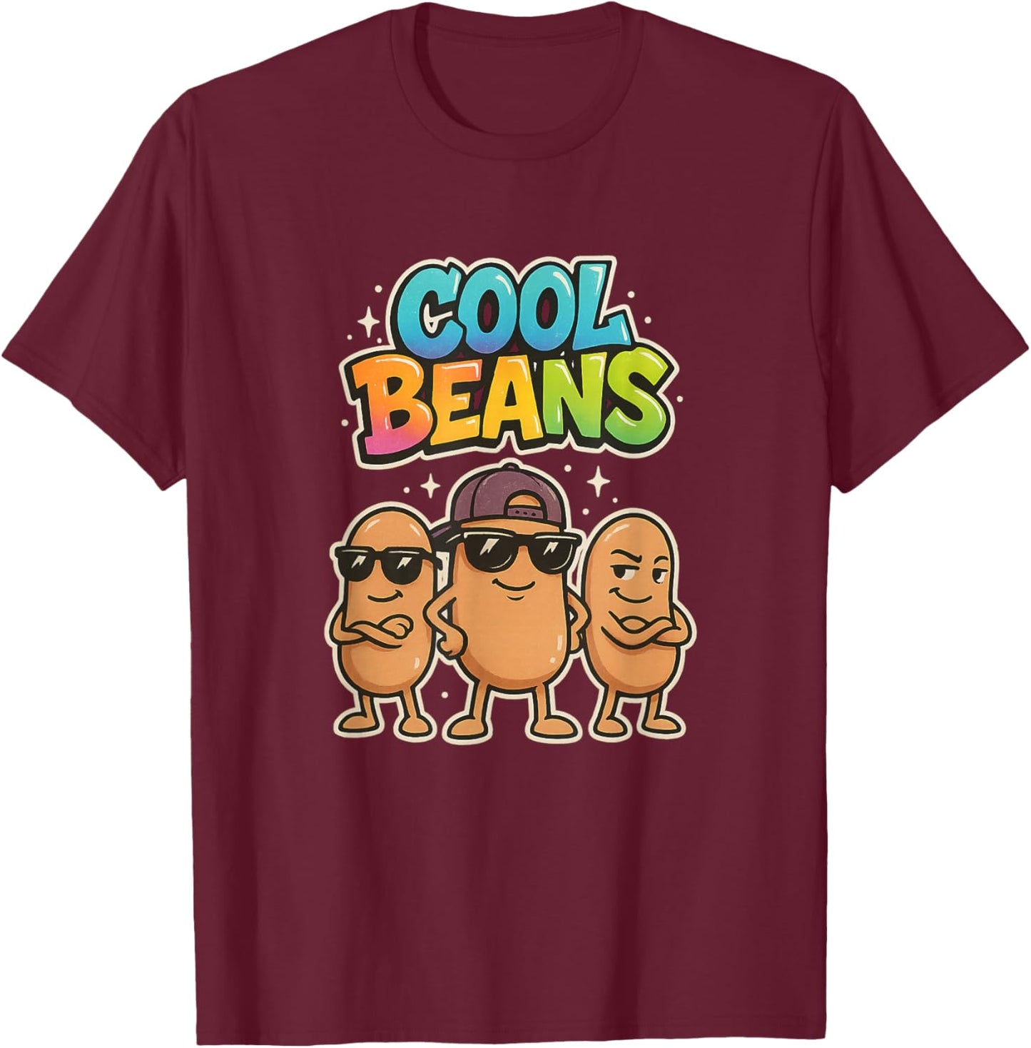 Cool Beans Funny Retro Cartoon Colorful Graphic Design T-Shirt - T-Shirt | Maroon