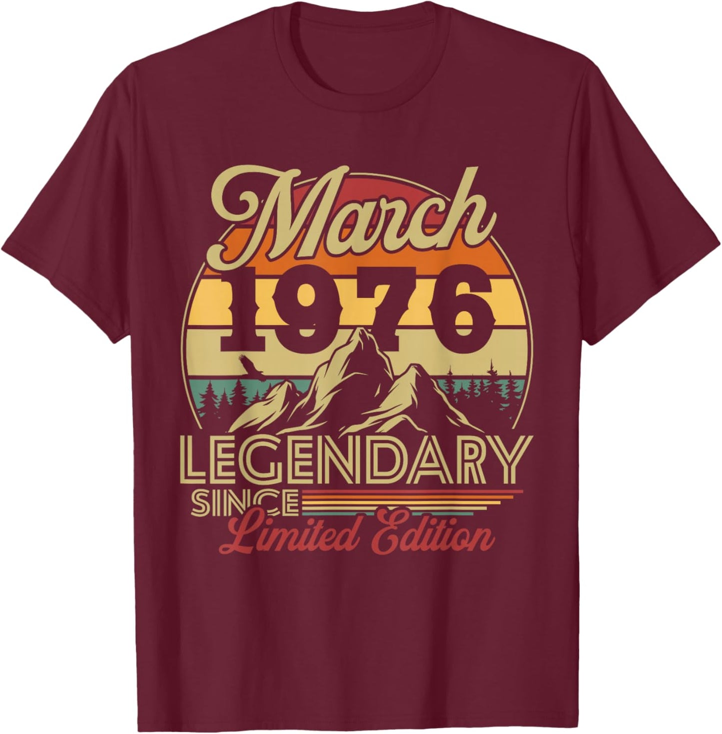 Vintage 50th Birthday Gift Born in March 1976 T-Shirt - T-Shirt | Maroon