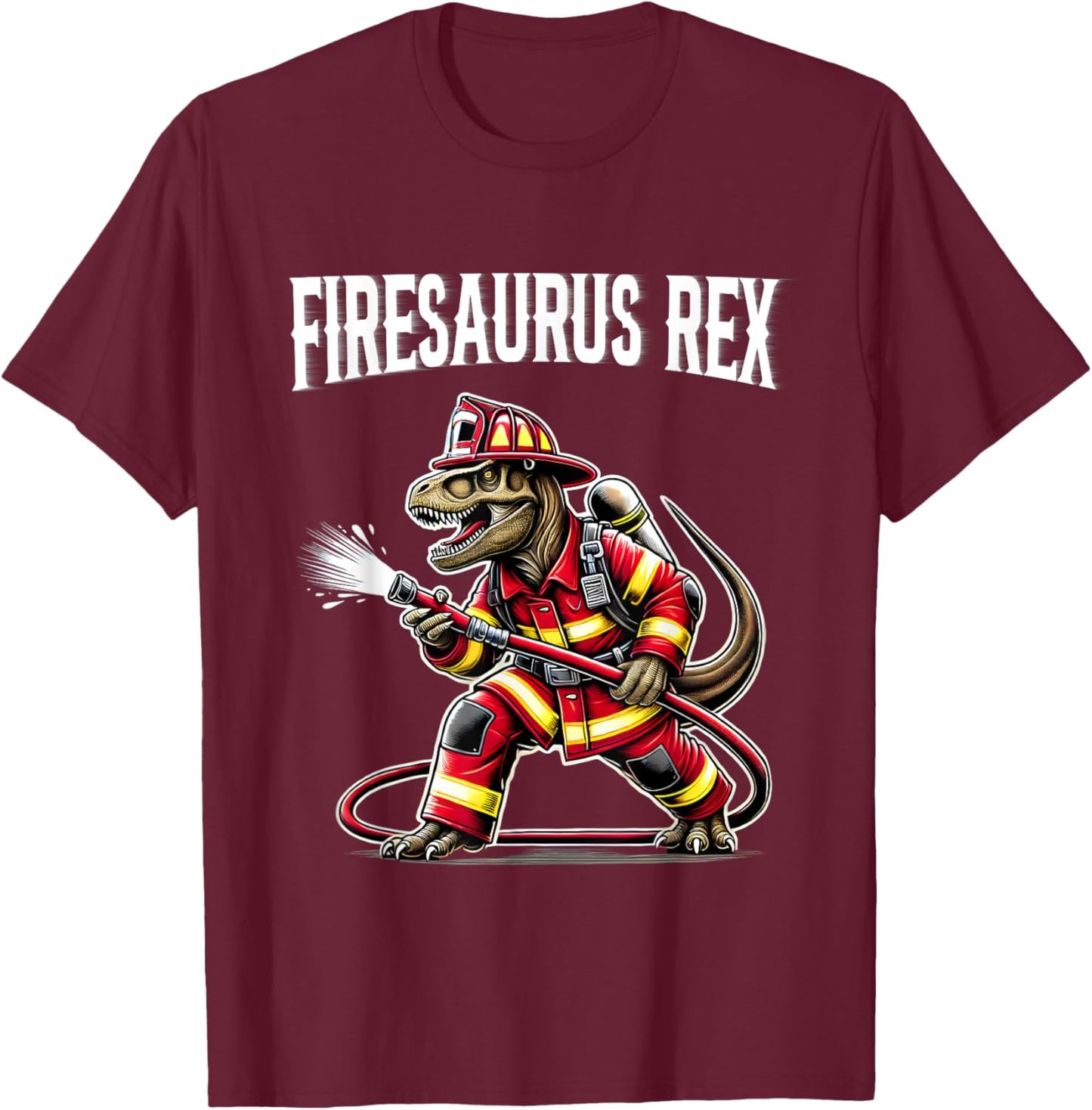Firefighter T Rex Dinosaur Shirt Firesaurus Fireman Kids Boy T-Shirt - T-Shirt | Maroon