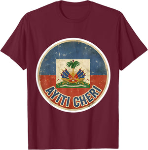 Vintage Haiti Flag Day Ayiti Cheri Proud Haitian Distressed T-Shirt - T-Shirt | Maroon