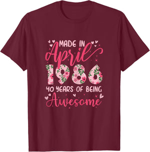 Avril 1986 Cool Cadeau Anniversaire 40 Ans pour Femmes T-Shirt - T-Shirt | Maroon