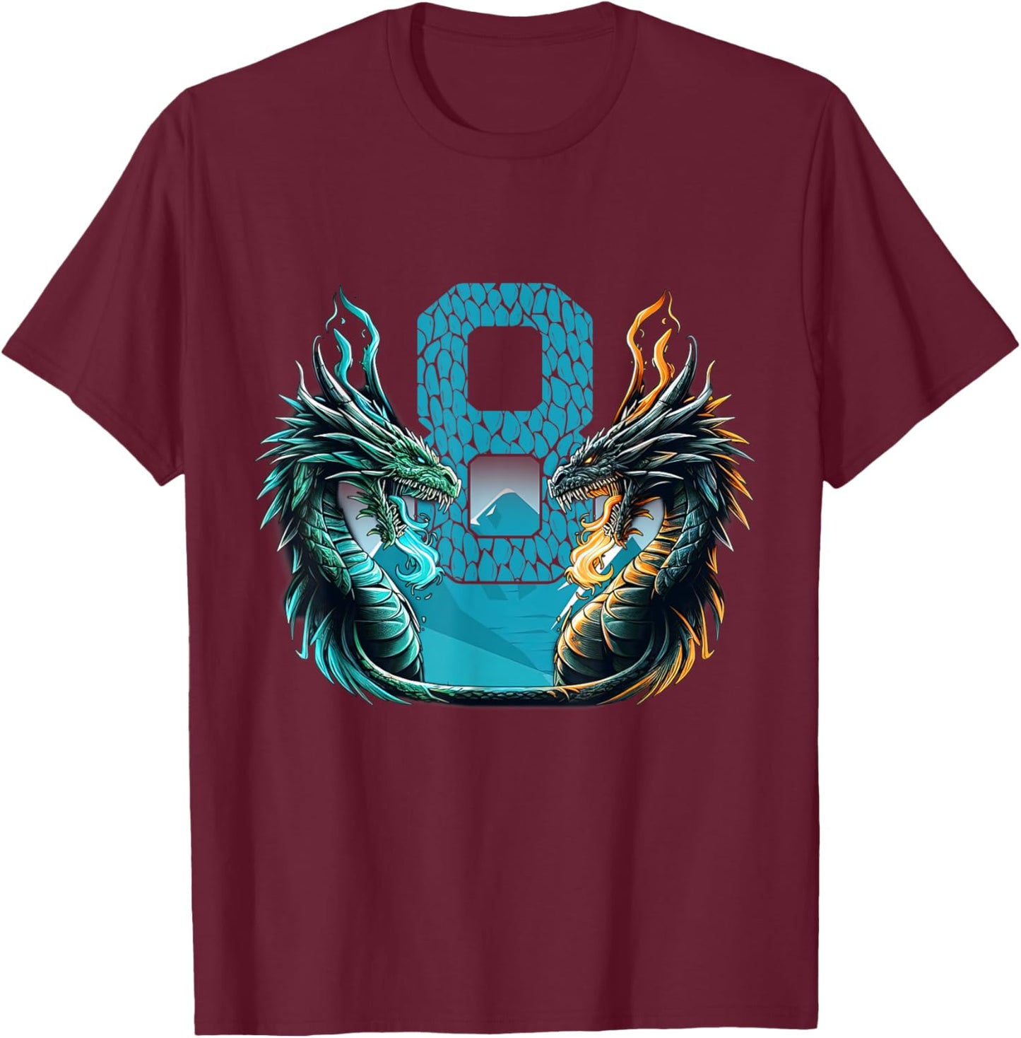 Boy Girl 8 Year Old Birthday Dragon Shirt 8th Birthday T-Shirt - T-Shirt | Maroon