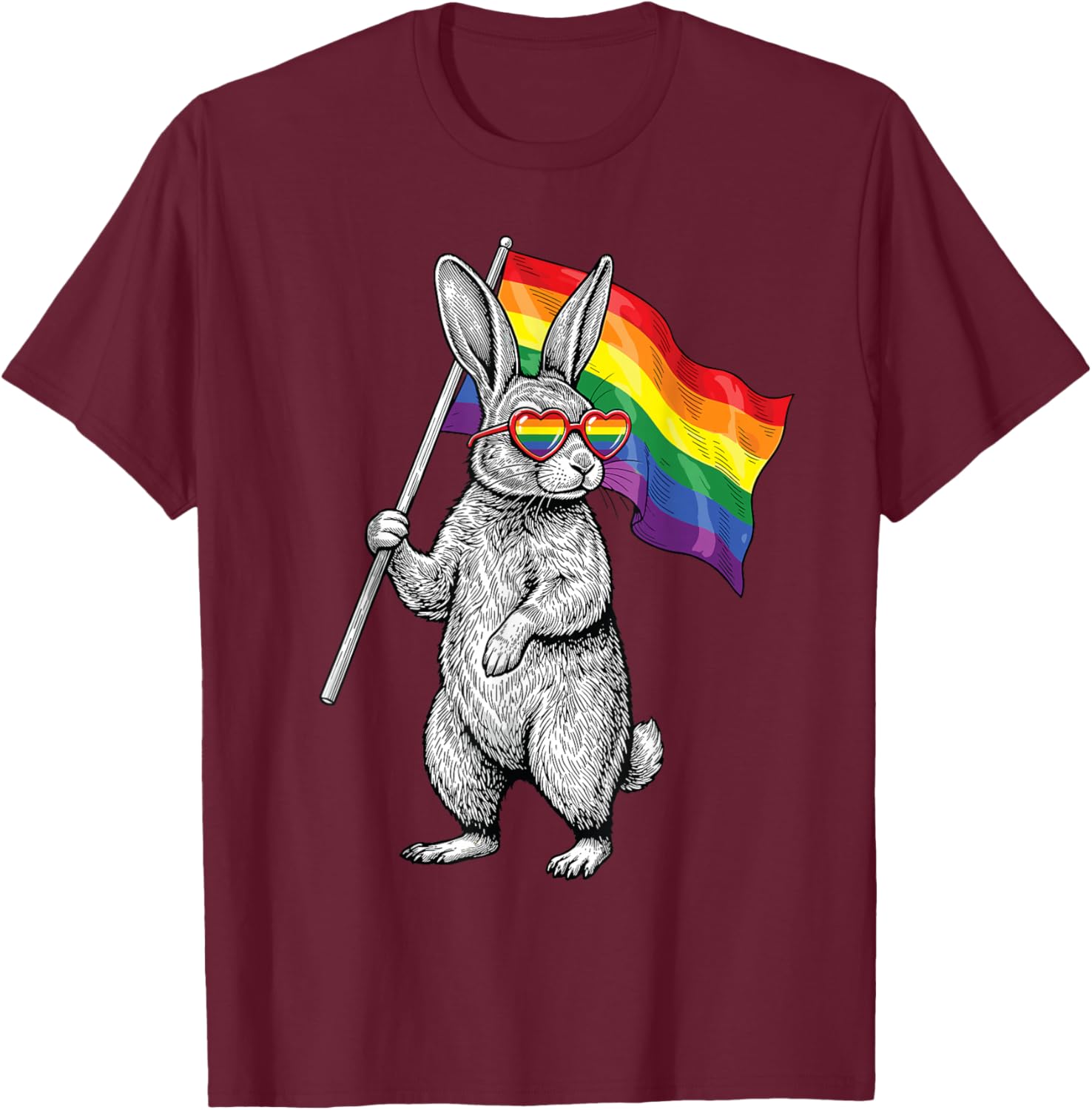 LGBTQ Pride Month Bunny Rainbow Gay Flag LGBT Ally Rabbit T-Shirt - T-Shirt | Maroon
