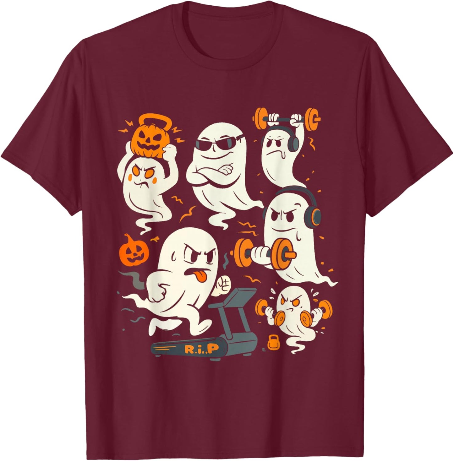 Ghost Gym Halloween Workout Fitness Weightlifting T-Shirt - T-Shirt | Maroon