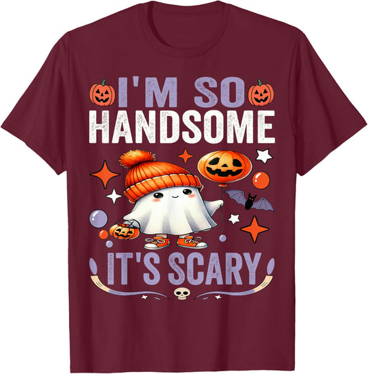 I'm So Handsome It's Scary Cute Halloween Child Ghost Outfit T-Shirt - T-Shirt | Maroon