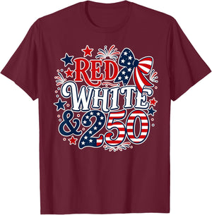 Red White Blue 250 Years 1776 2026 American 4th of July T-Shirt - T-Shirt | Maroon