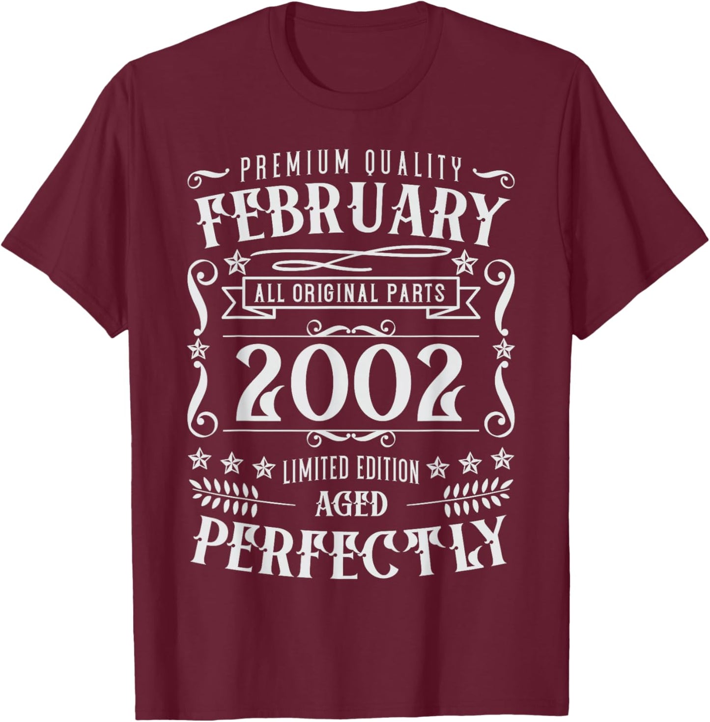 24th Birthday Legends were Born in February 2002 T-Shirt - T-Shirt | Maroon