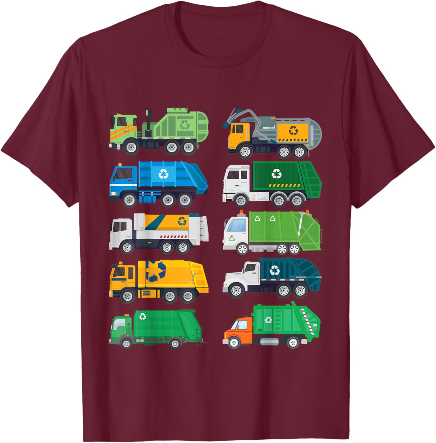Garbage Truck Recycling Day Trash Waste Separation Trucks T-Shirt - T-Shirt | Maroon