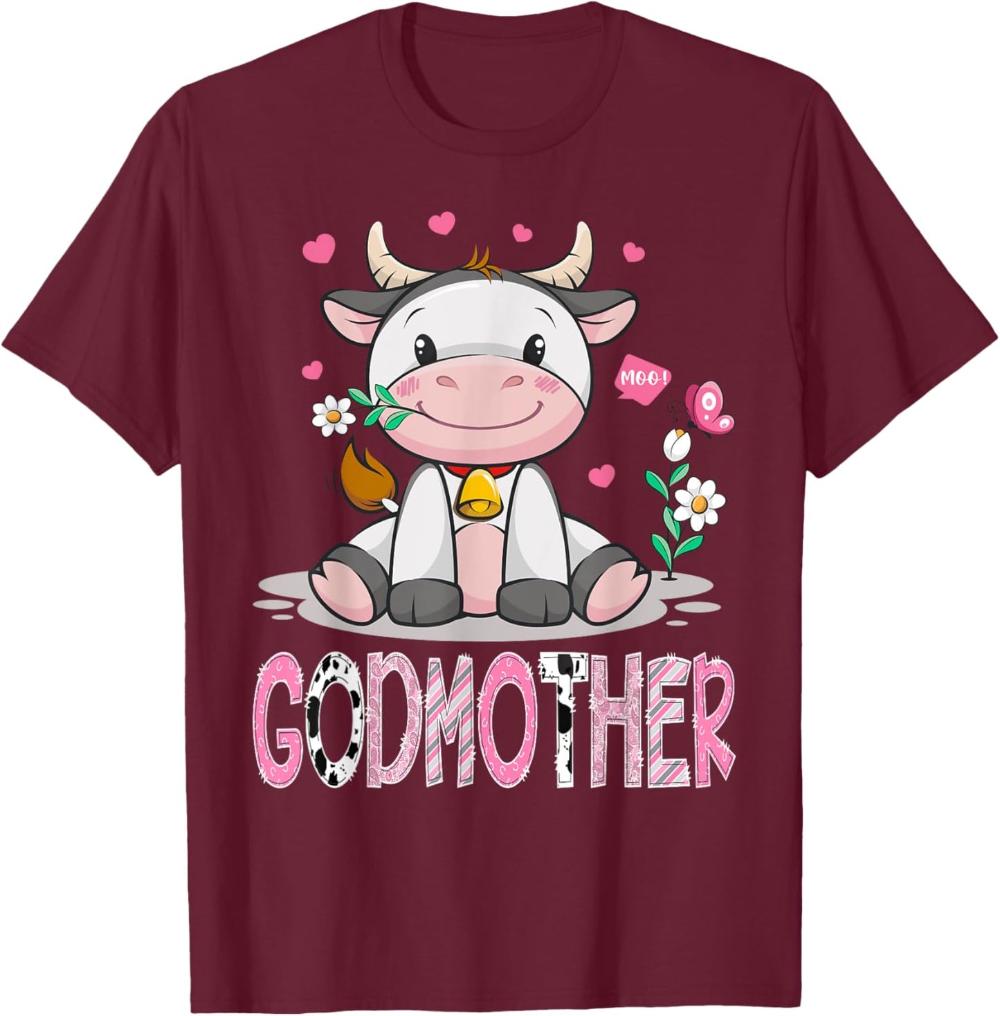 GodMother Cute Cow Moo Farmer Birthday Family Matching T-Shirt - T-Shirt | Maroon