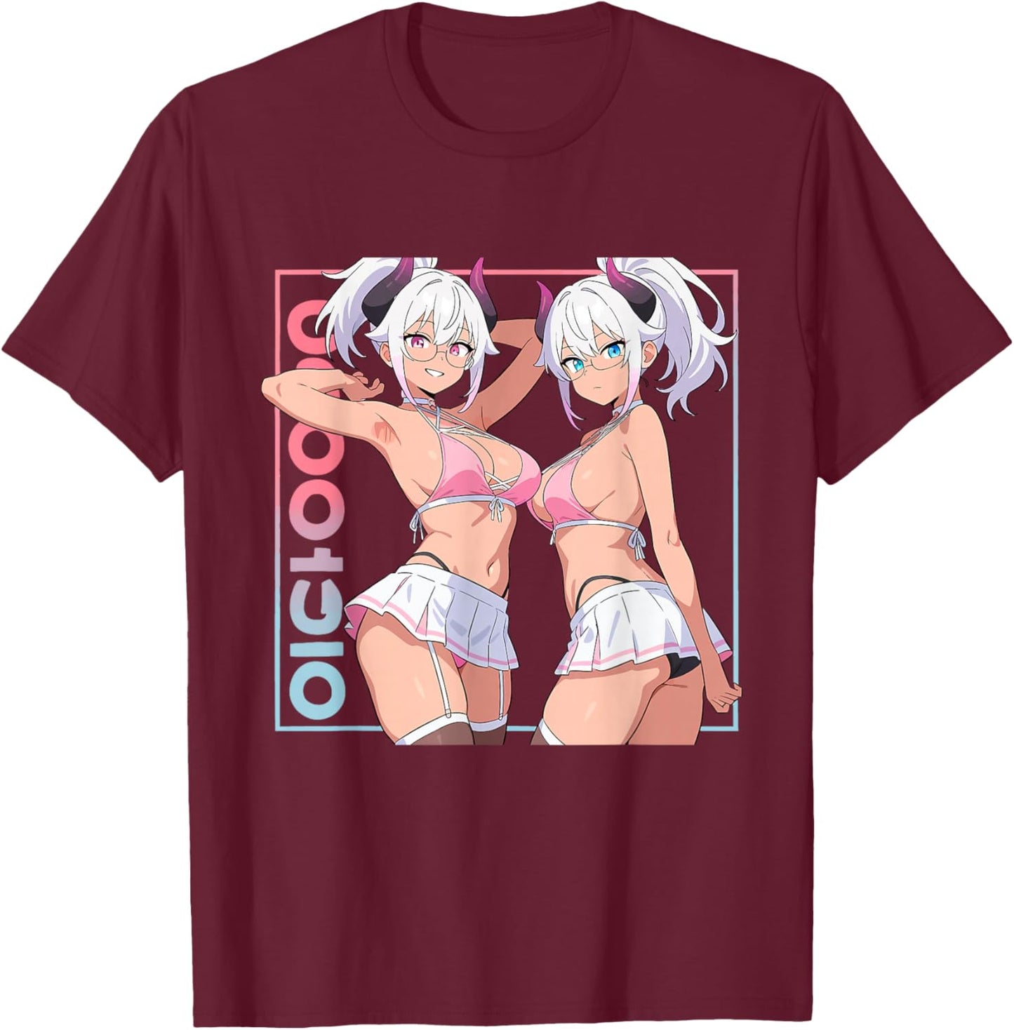 Waifu Sexy Anime Girl Horns Mini Skirt Japanese Retro Art T-Shirt - T-Shirt | Maroon