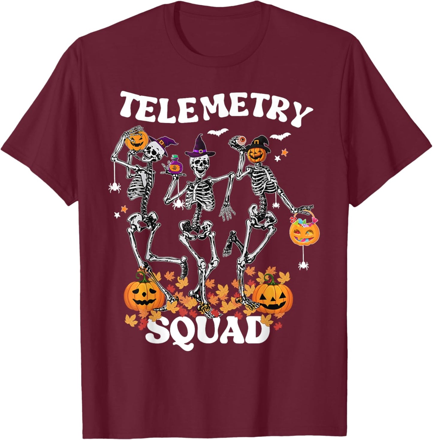 Telemetry Nurse Squad Medical Nursing Skeleton Dancing T-Shirt - T-Shirt | Maroon