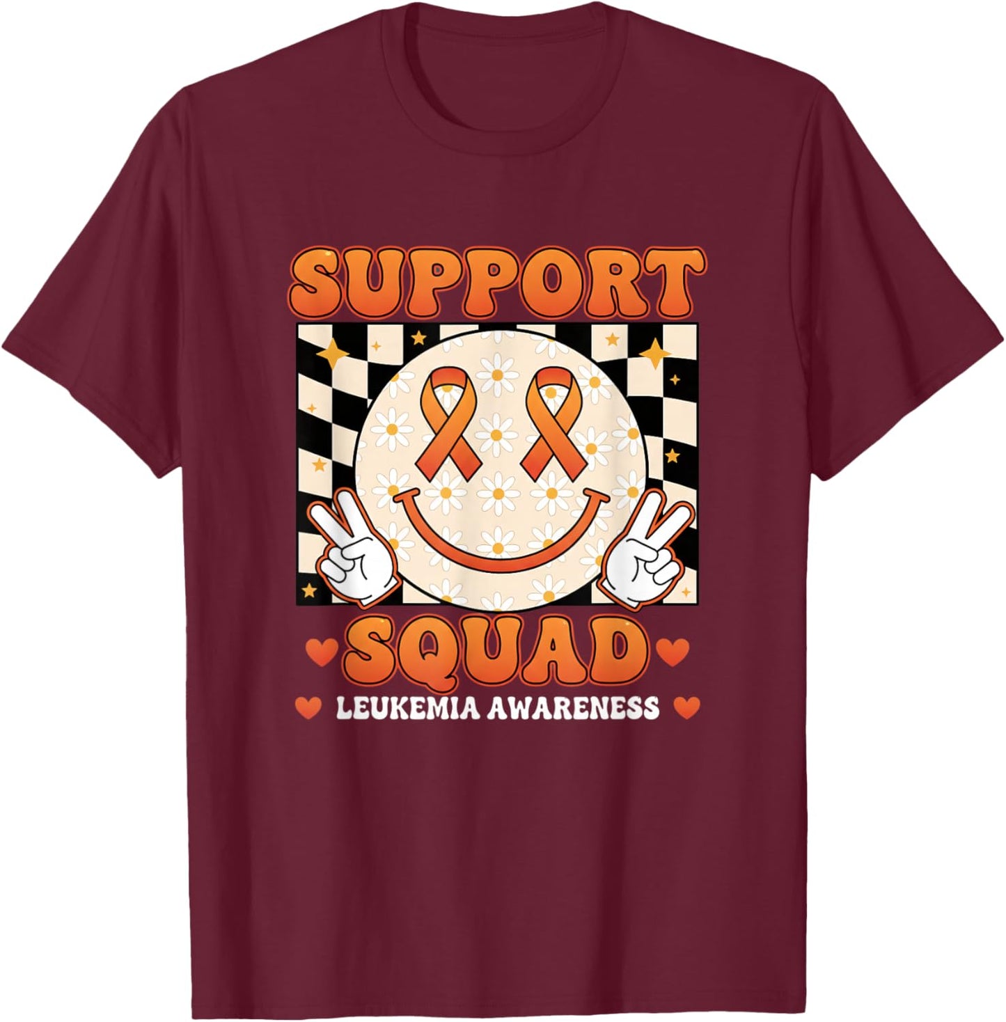 Support Squad Leukemia Awareness Ribbon Retro T-Shirt - T-Shirt | Maroon