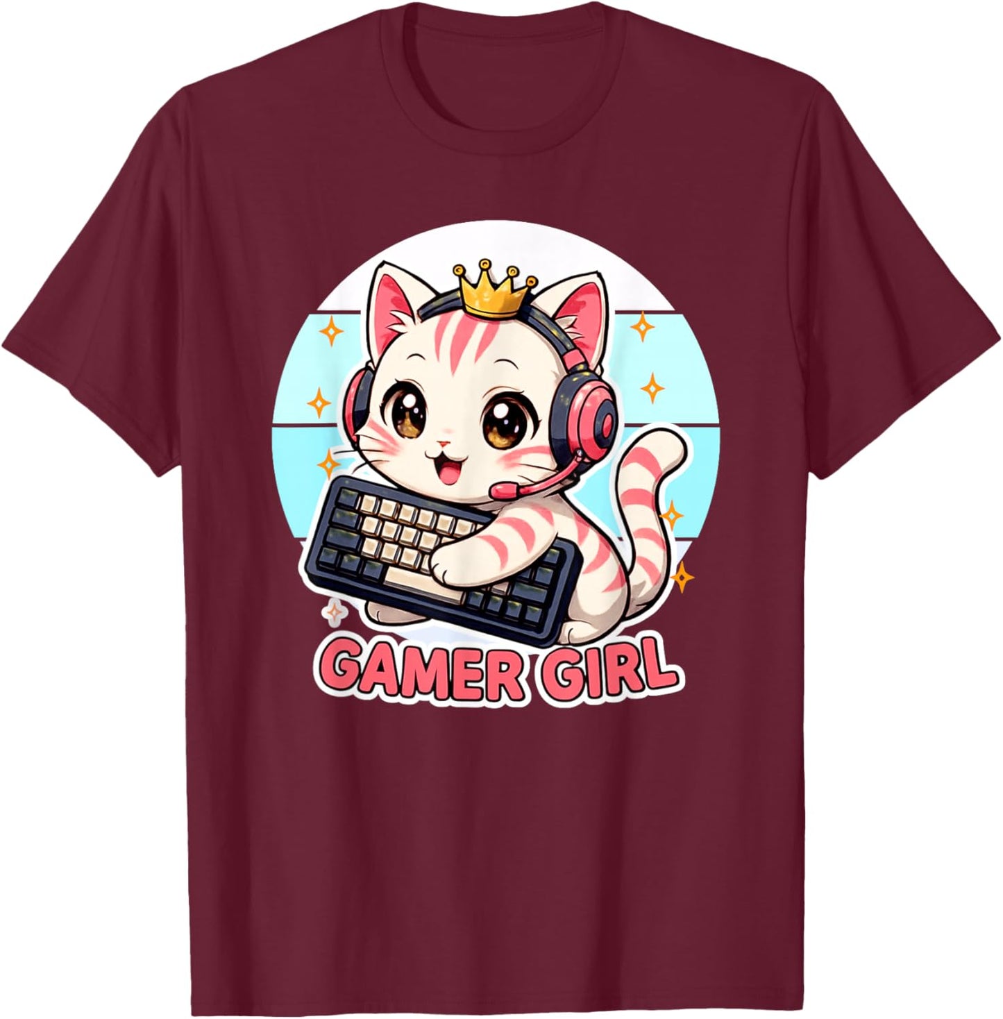 Gamer Girl süße Katze Gaming Cute Video Game Girls T-Shirt - T-Shirt | Maroon