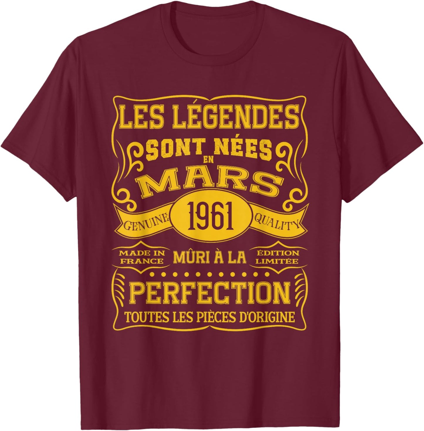 65 Ans Anniversaire Homme Femme Mars 1961 déco drôle Cadeau T-Shirt - T-Shirt | Maroon