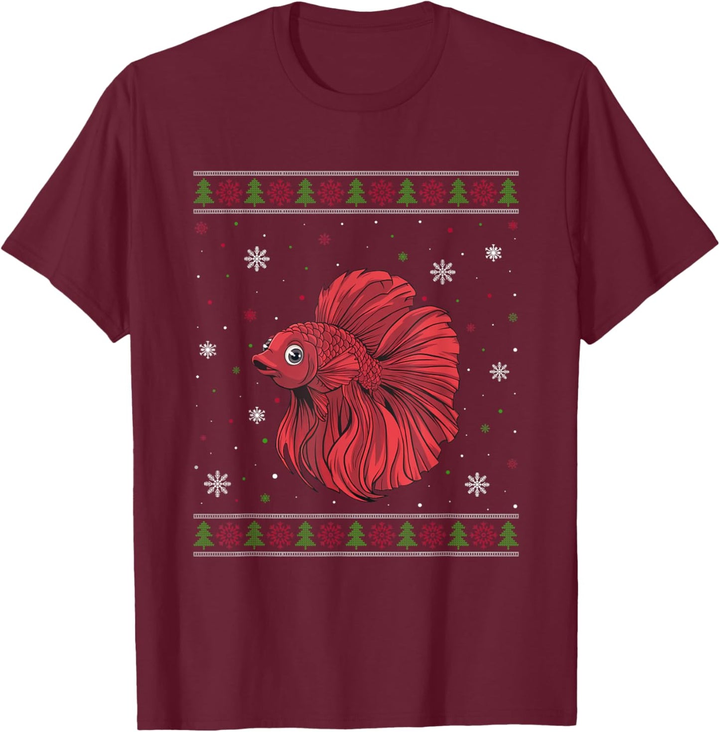 Betta Fish Christmas Sweater Men Women Kids Xmas Funny T-Shirt - T-Shirt | Maroon