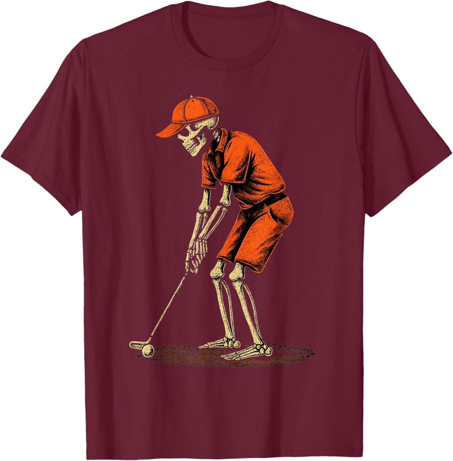 Skeleton Golf Halloween Golfer Golf Player Funny Man Dad T-Shirt - T-Shirt | Maroon